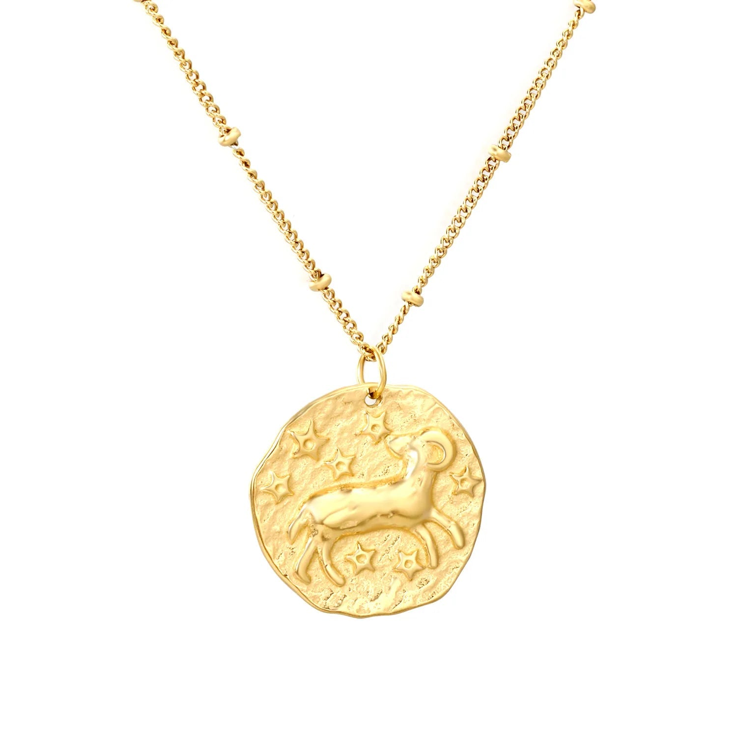 20.5*21.5mm constellation pendant with 0.4 side-mounted gemstone chain, 40+5cm+6mm round tail tag, necklace, gold color asonjewelry